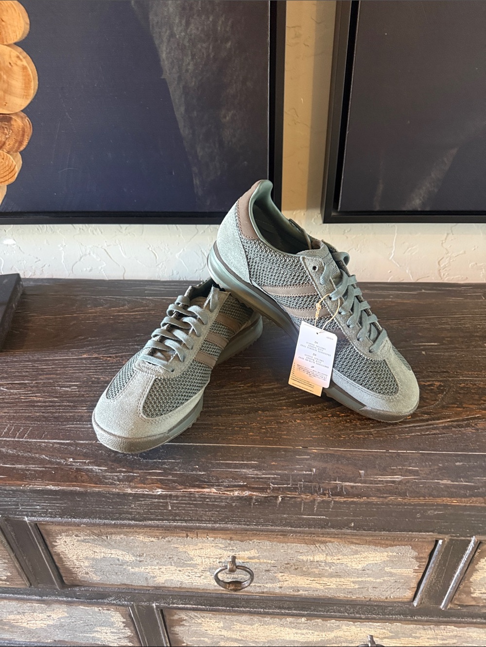 adidas Men's Sage Green Mesh & Suede Sneakers